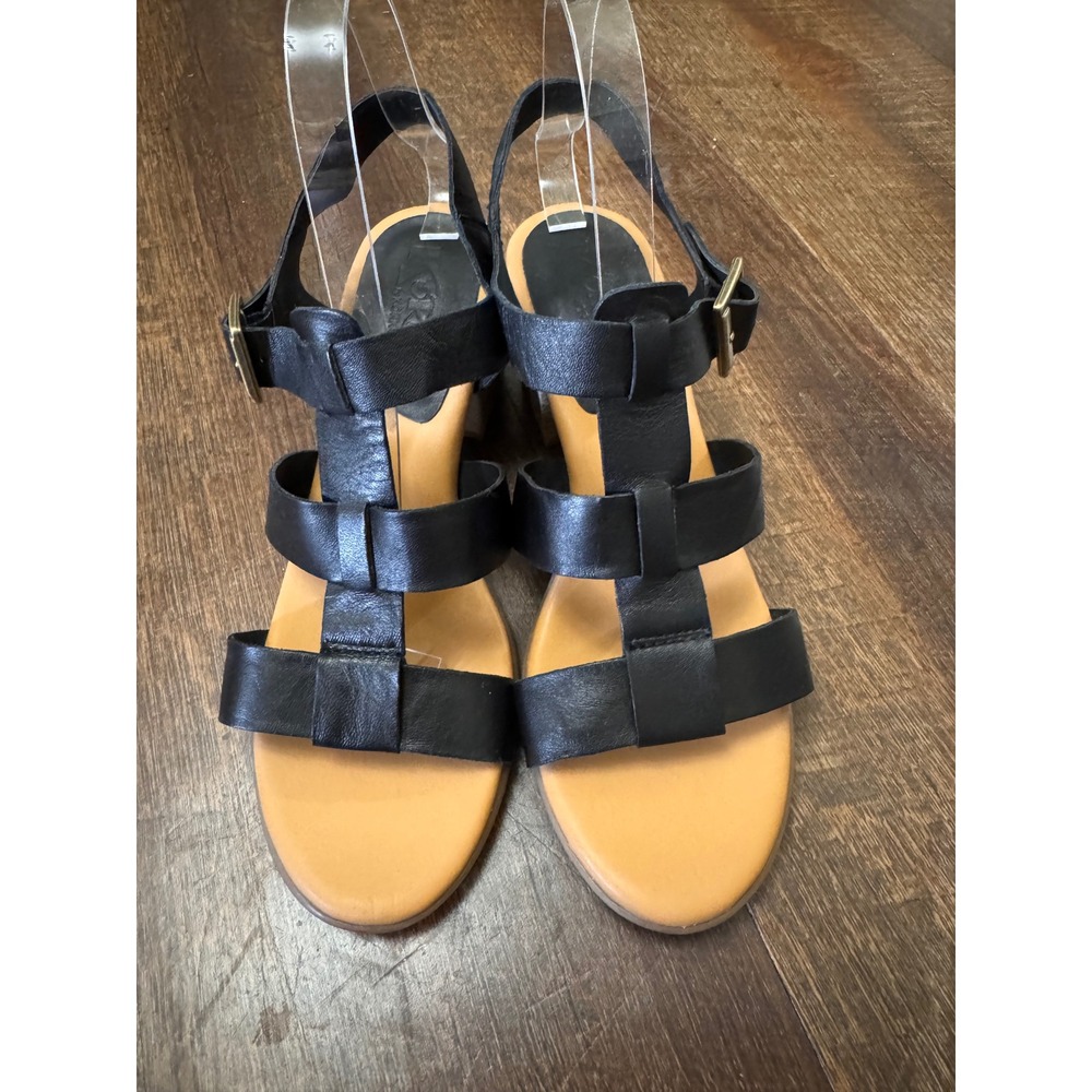 KORKS by Kork-Ease Black Leather Strappy Block Heel Sandals Women's Size 9